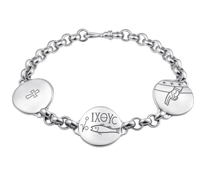 780 Браслет с христианскими символами, серебро 925 пробы