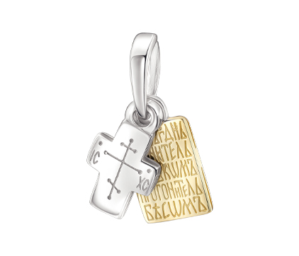 664 Крест с образом Ангела-Хранителя, комбинированное золото 585 пробы