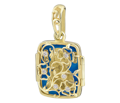 627 Образ-складень Божией Матери «Владимирская», желтое золото 585 пробы, фианиты, эмаль