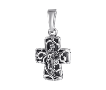629 Крест-складень Цветочный, серебро 925 пробы, фианит