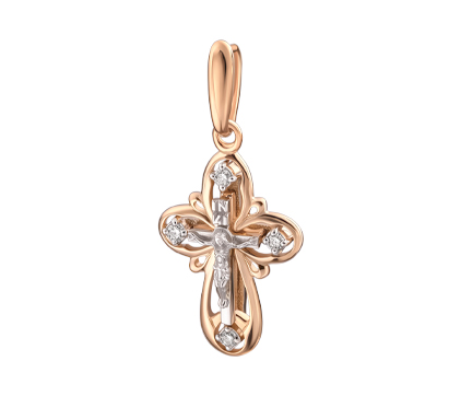 Крестик нательный крестильный, комбинированное золото 585 пробы