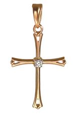 Крестик нательный, красное золото 585 пробы, 1 бриллиант