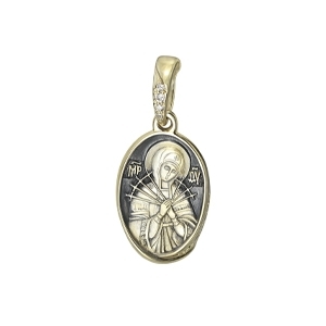 583 Образ Божией Матери "Семистрельная", желтое золото 585 пробы, камни