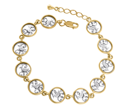 754 Браслет "Птицы", серебро 925 пробы с позолотой