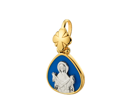 687 Образ Покров Божией Матери, серебро 925 пробы с позолотой, эмаль